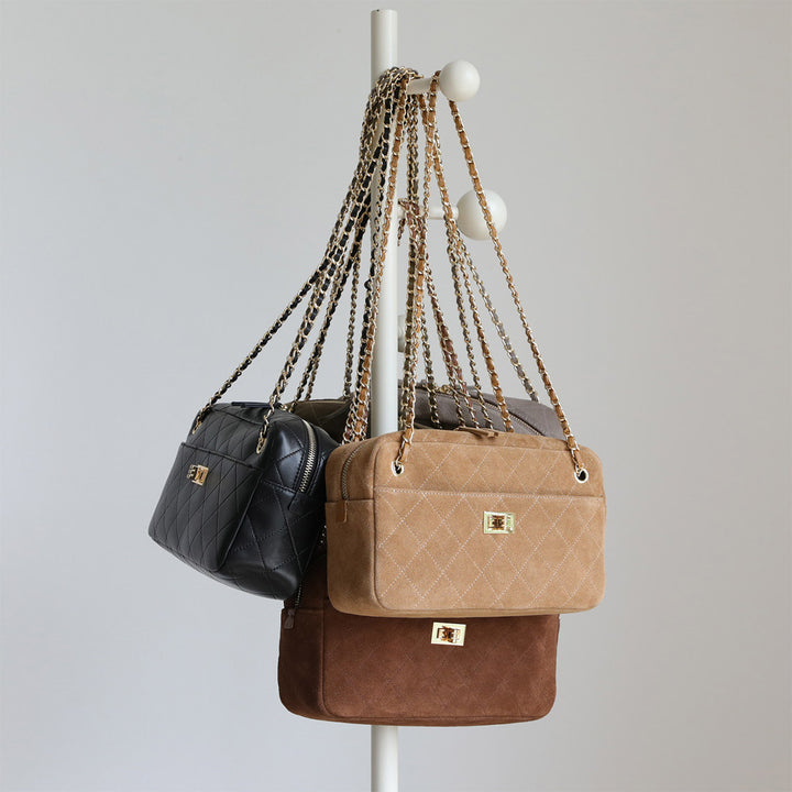 Suede Quilted Camera Bag
