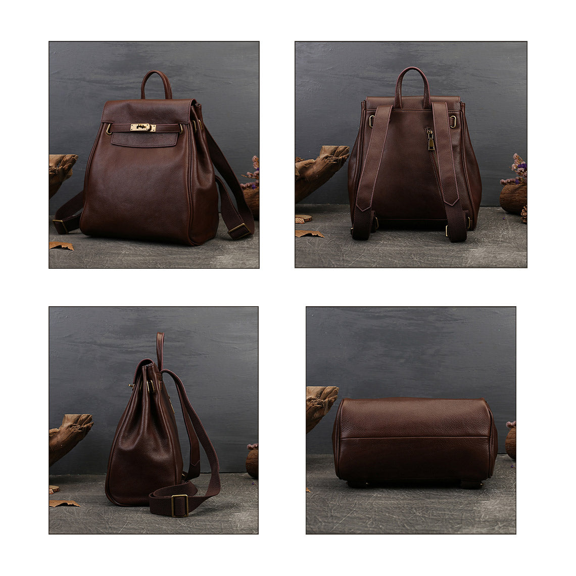 Pebbled Leather Backpack for Women Details