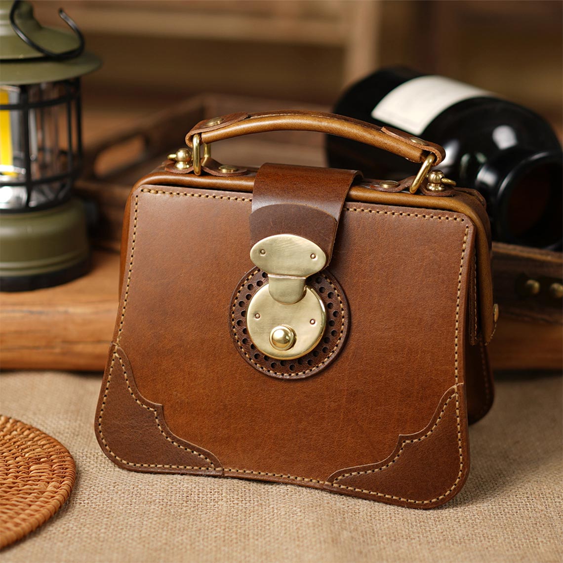 Leather Portable Handbag Brown | DIY Handbag Kits Brown - POPSEWING