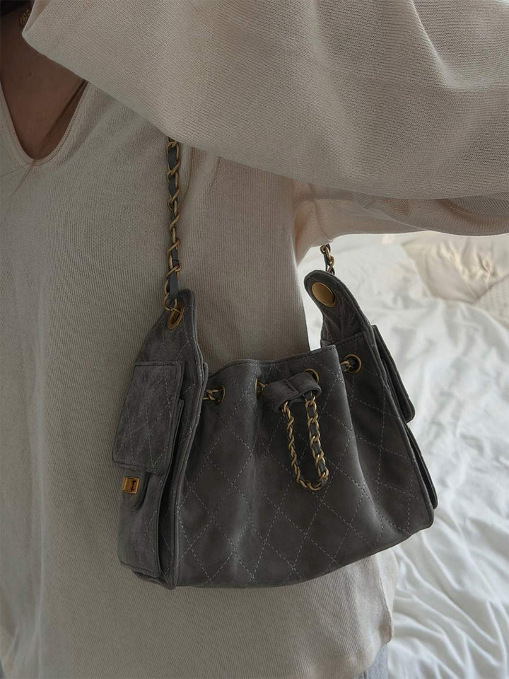 Sheep Suede Leather Quilted Chain Hobo Bag