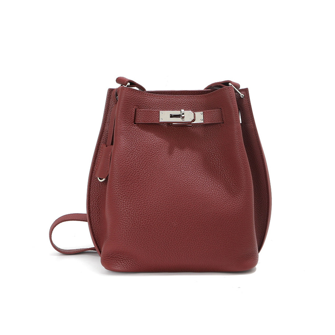 Red leather handbag with a silver buckle | Inspired designer handbag