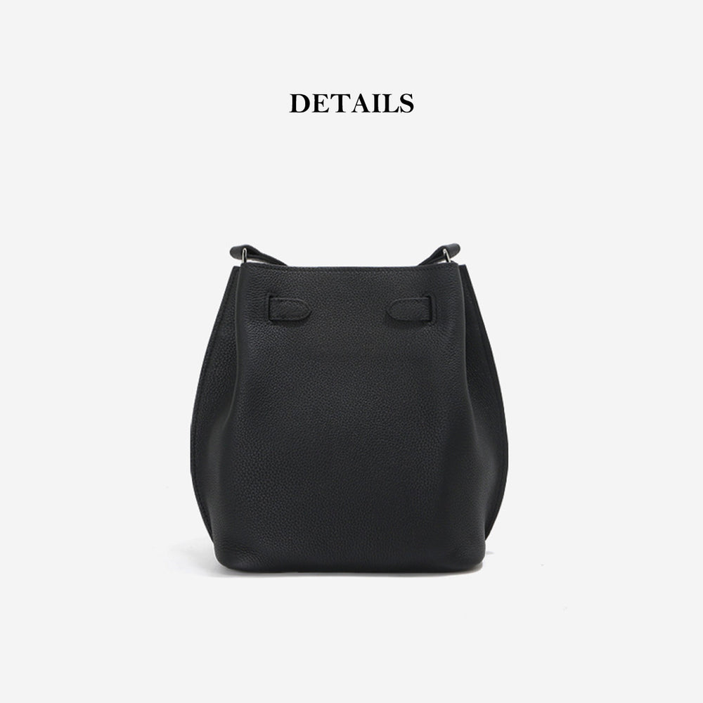 Women Leather Bucket Bag in Black - Classic Kelly Bucket Bag
