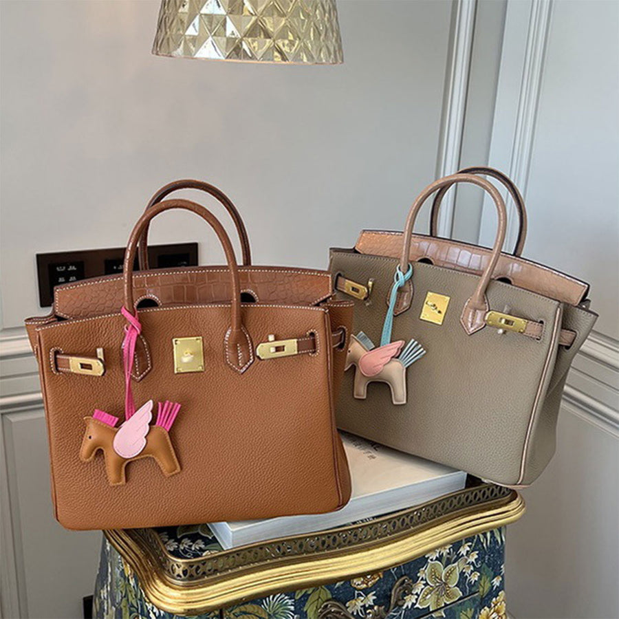 Pink Croc Flap Satchel Handbag
