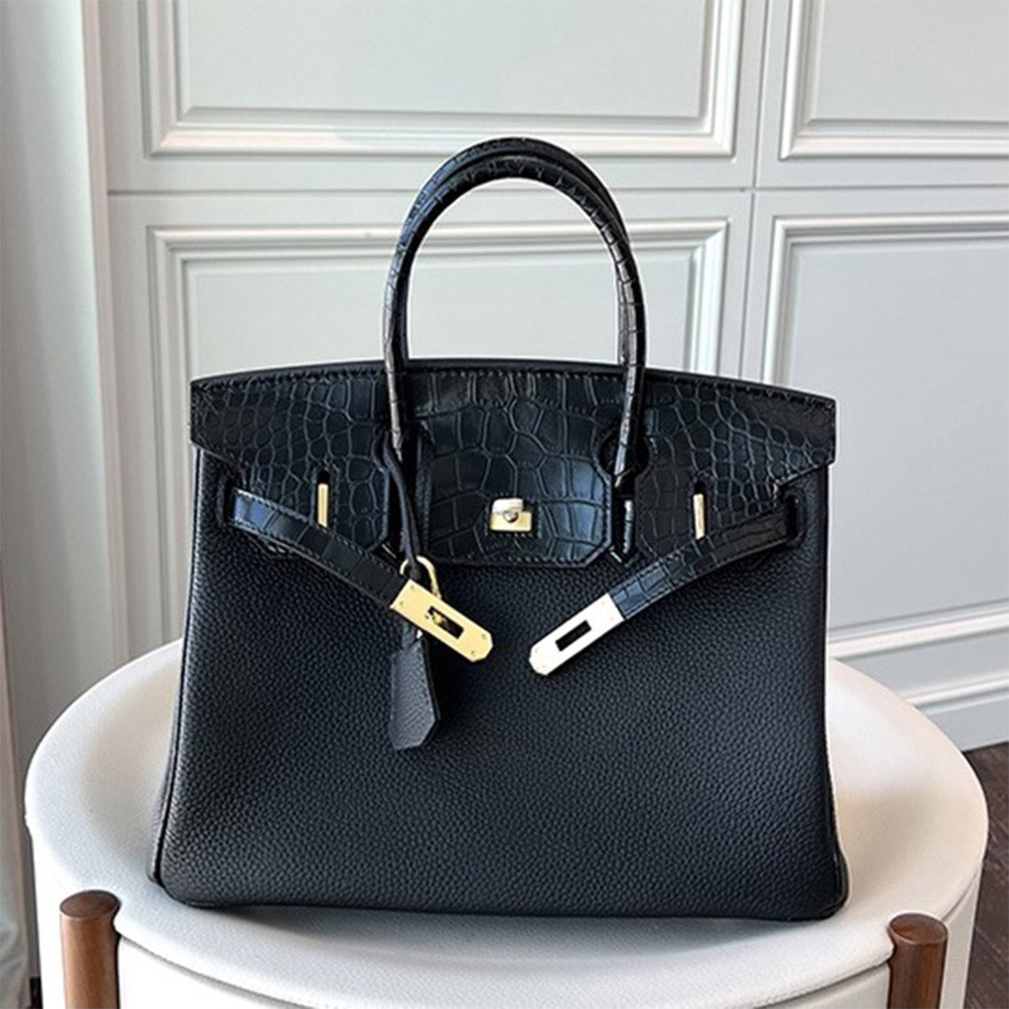 Inspired Black Leather Birkin Handbag Designer Bags