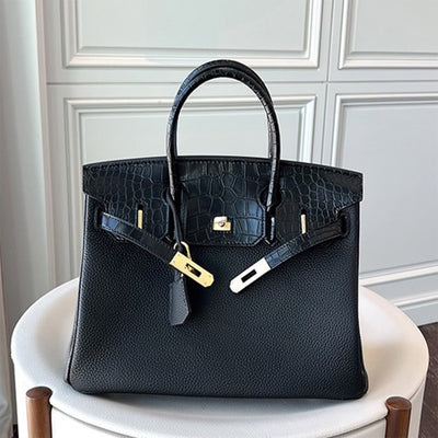 Inspired Black Leather Birkin Handbag Designer Bags