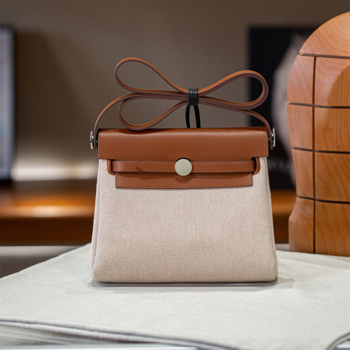 Leather & Canvas Inspired Mini Herbag Shoulder Bag for Women