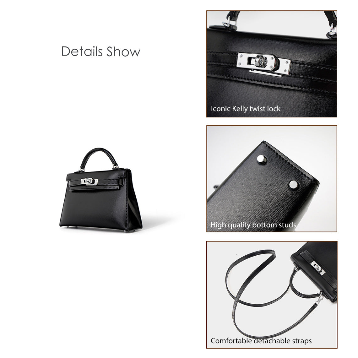 Inspired Black Hermes Kelly Bag 19 cm | Luxury Mini Handbag Shoulder Bags