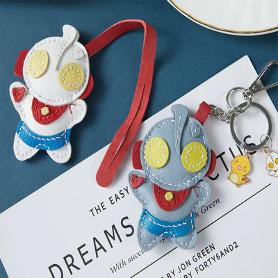 White and Gray Ultraman Leather Keychain Making Kit | DIY Easy Project - POPSEWING®