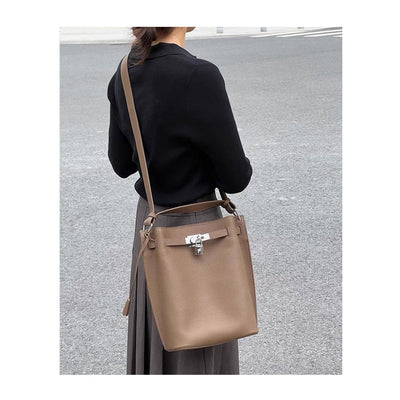 Women Leather Bucket Crossbody Bag in Taupe - POPSEWING®