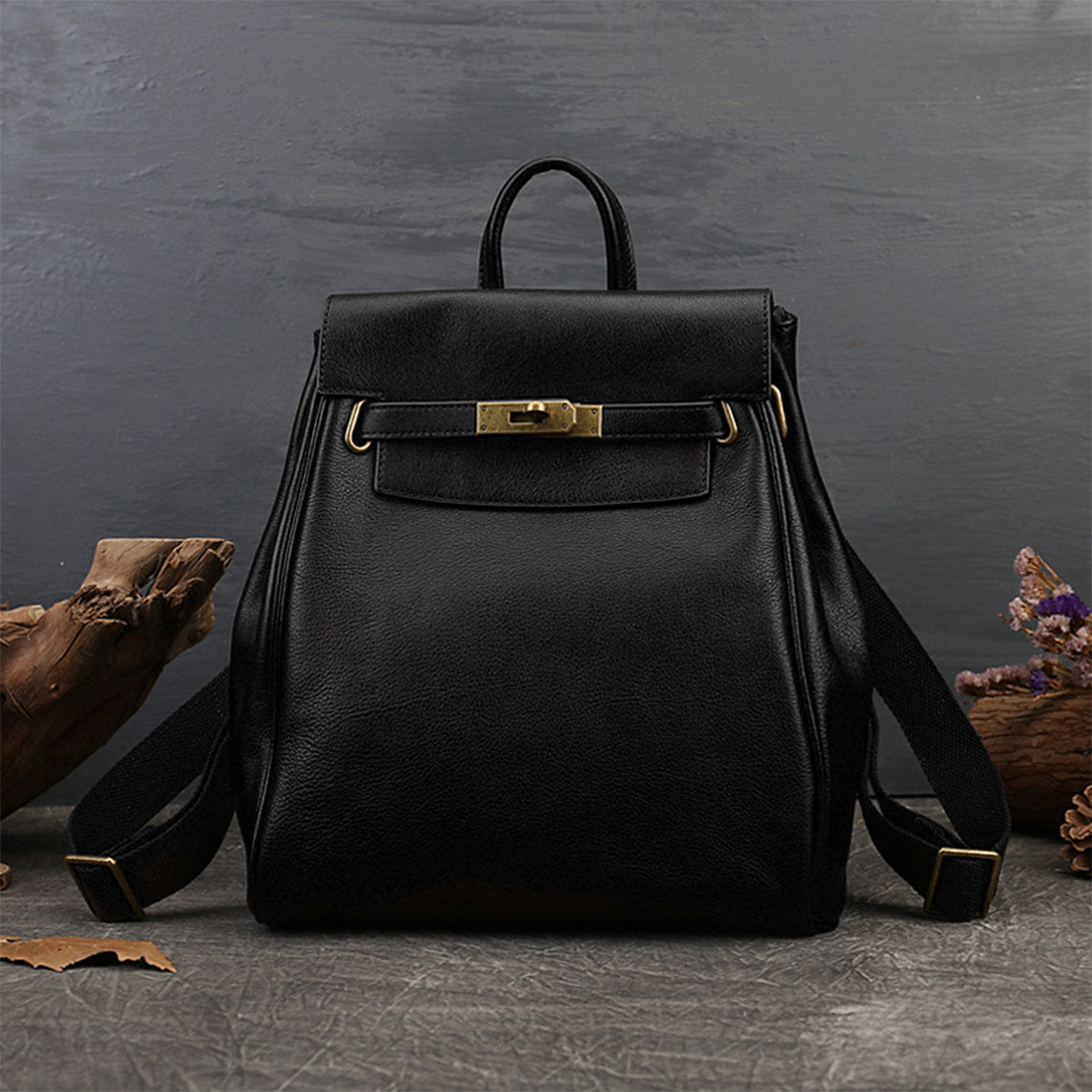 Vintage Leather Backpacks in Black | Pebbled Genuine Leather Backpack for Women - POPSEWING®