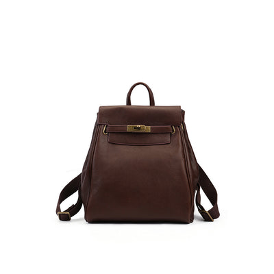 Brown Leather Backpack | Antique Leather Backpack with Gold-tone Kelly Lock - POPSEWING®