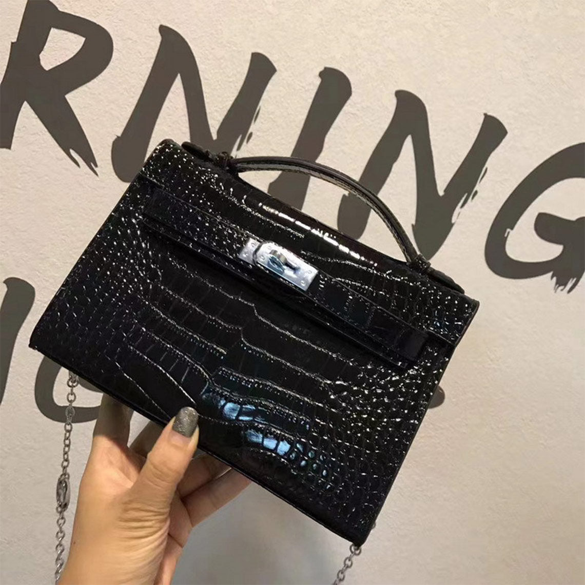Black Leather Inspired Kelly Clutch | Women Handbags