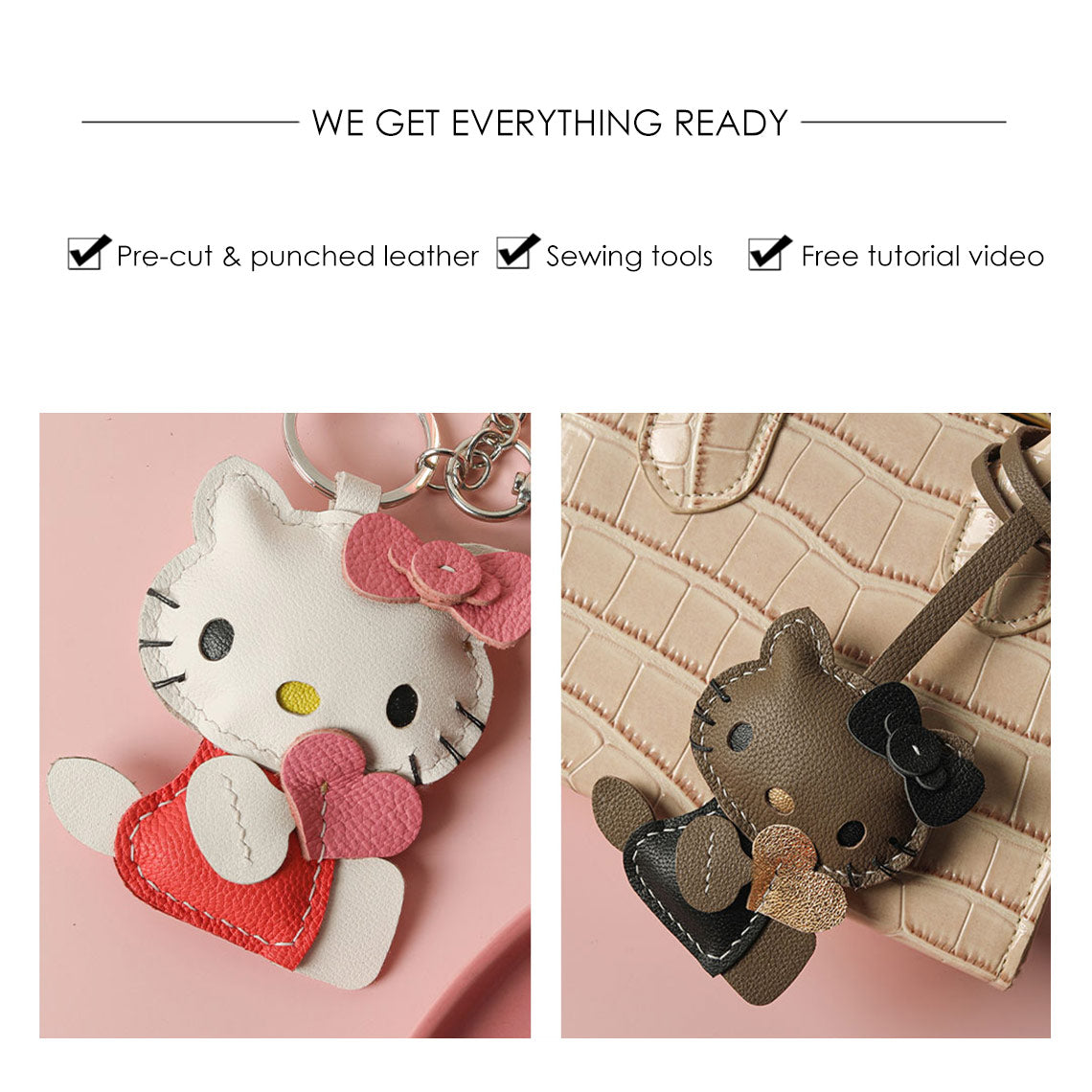 POPSEWING® Sheep Leather Loving Heart Kitty Keychain DIY Kit