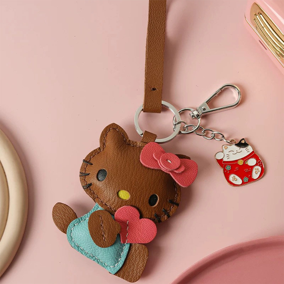 POPSEWING® Sheep Leather Loving Heart Kitty Keychain DIY Kit