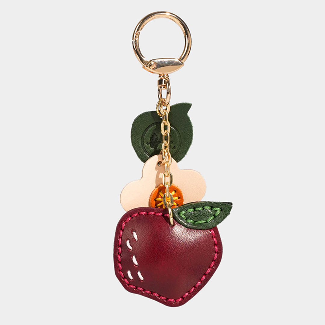 Vegetable Tanned Leather Apple Keychain