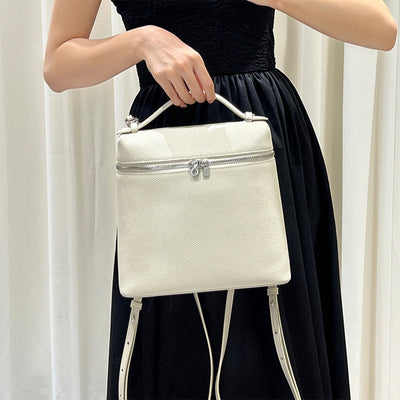 White Leather Backpack for Women 