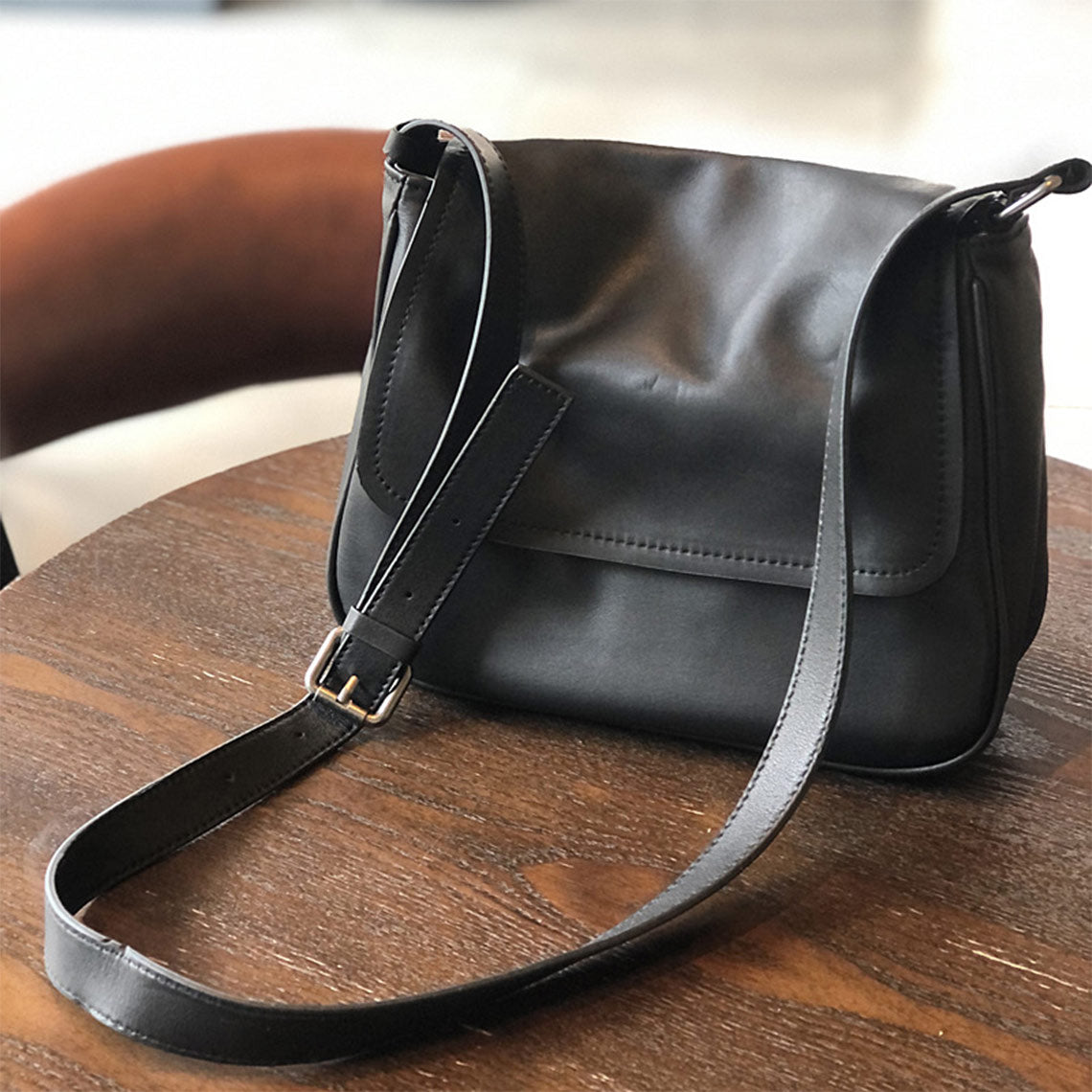 Top Grain Leather Simple Flap Bag