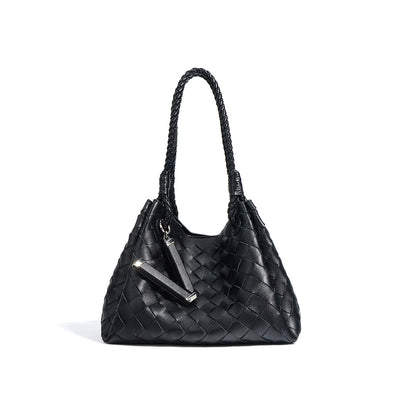 Black Leather Classic Bucket Bag Handbag for Women