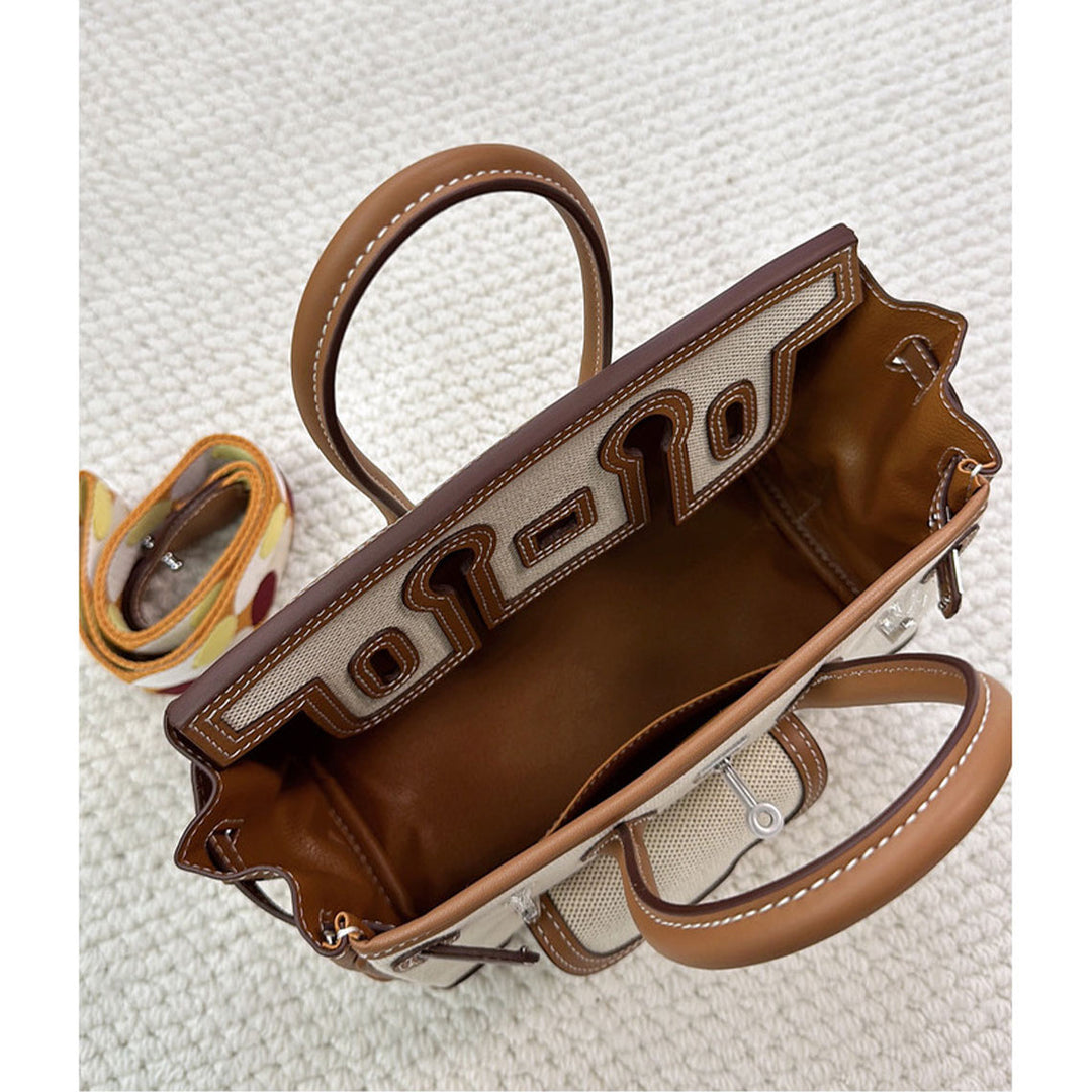 Canvas Leather Inspired Pocket Birk Handbag