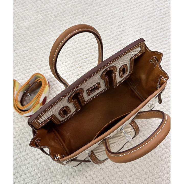 Canvas Leather Inspired Pocket Birk Handbag