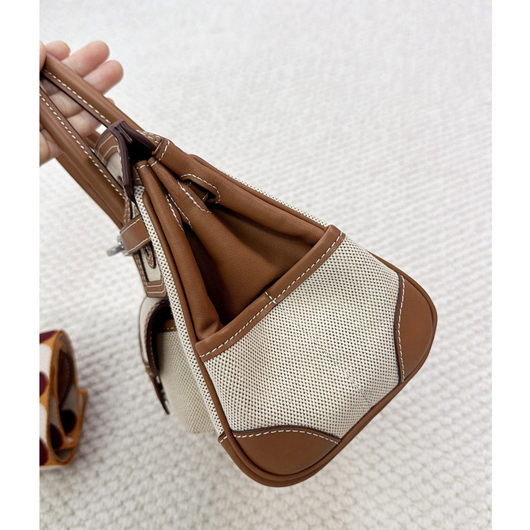 Canvas Leather Inspired Pocket Birk Handbag