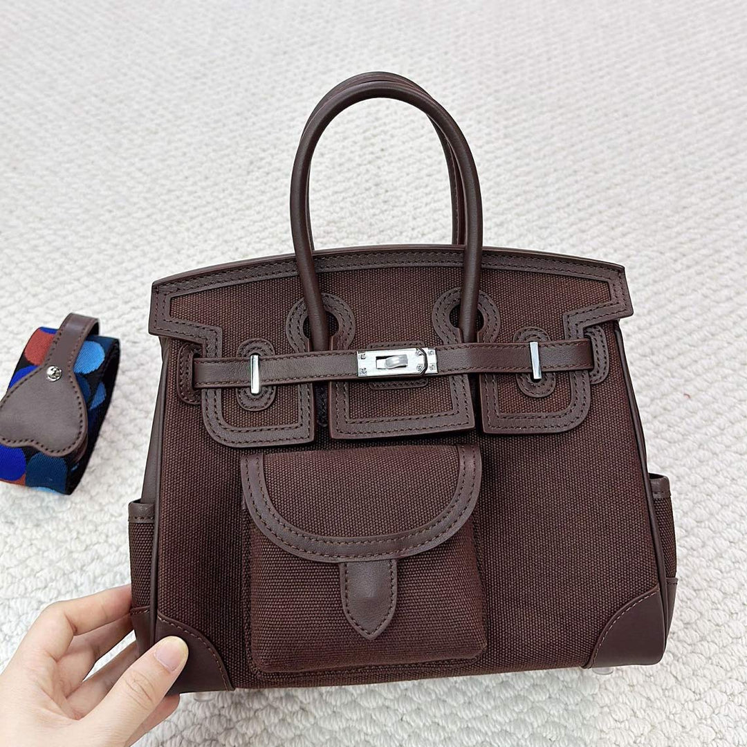 Canvas Leather Inspired Pocket Birk Handbag