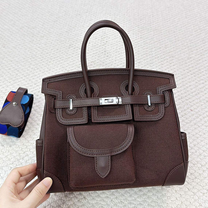 Canvas Leather Inspired Pocket Birk Handbag