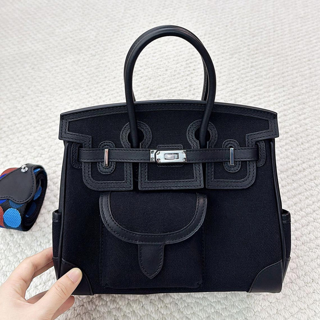 Canvas Leather Inspired Pocket Birk Handbag