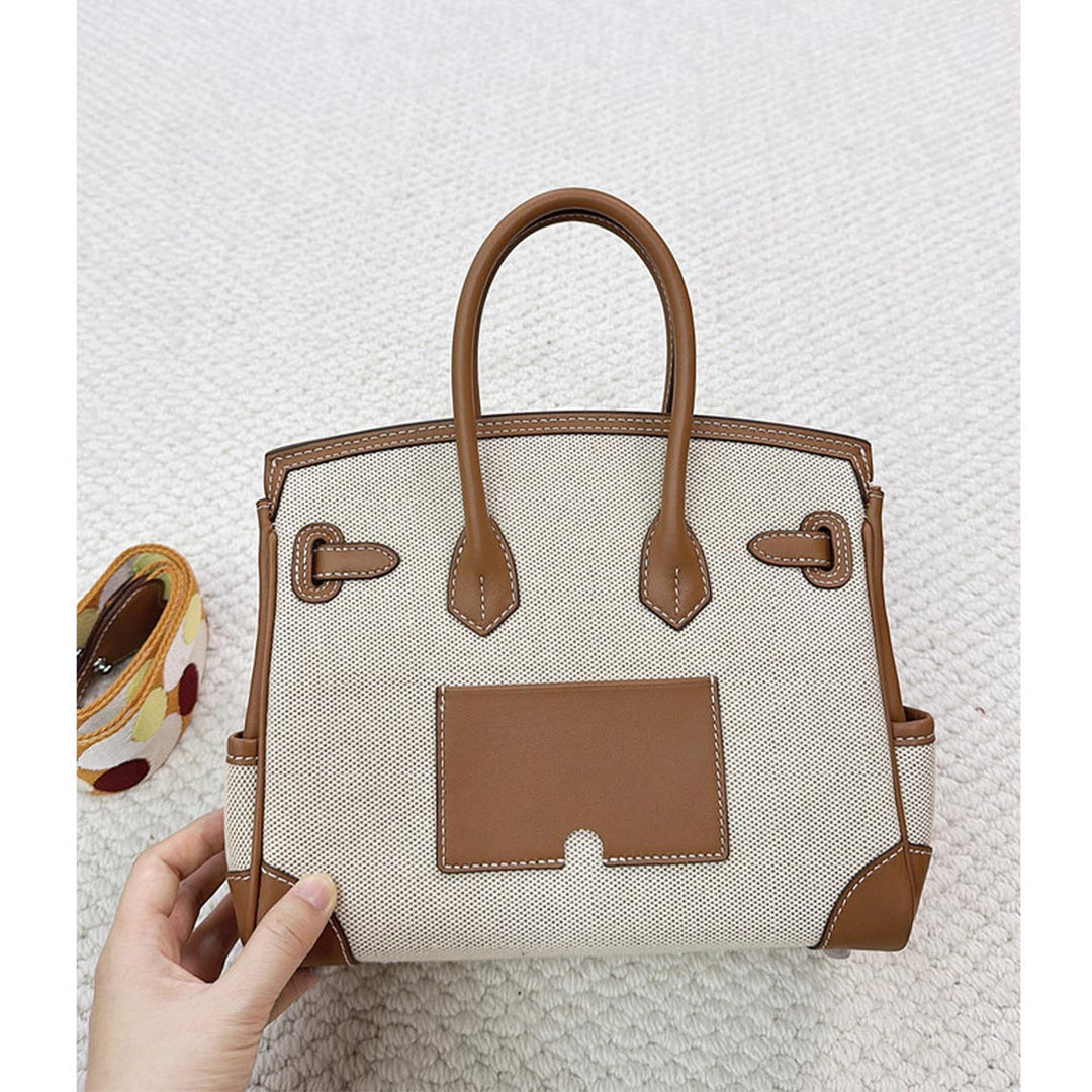 Canvas Leather Inspired Pocket Birk Handbag