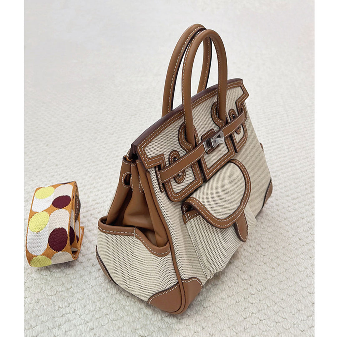 Canvas Leather Inspired Pocket Birk Handbag