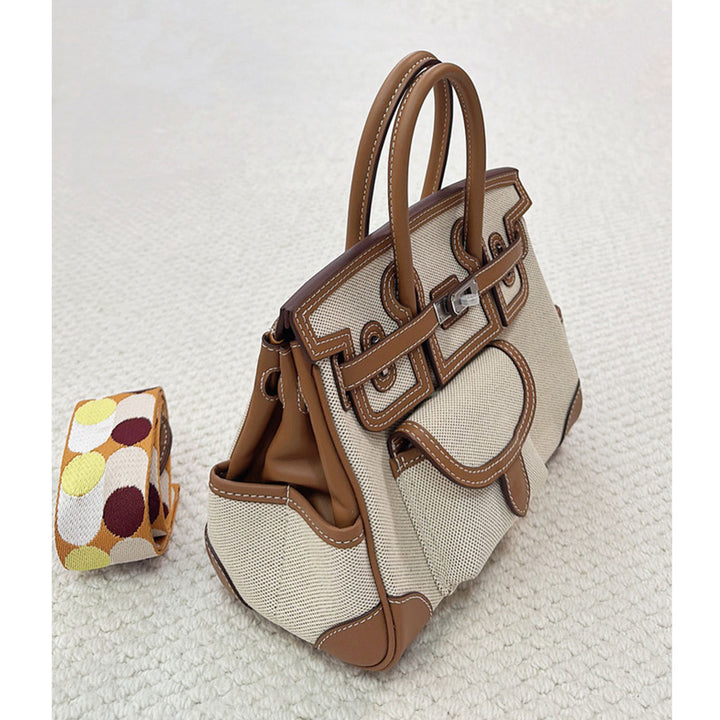 Canvas Leather Inspired Pocket Birk Handbag