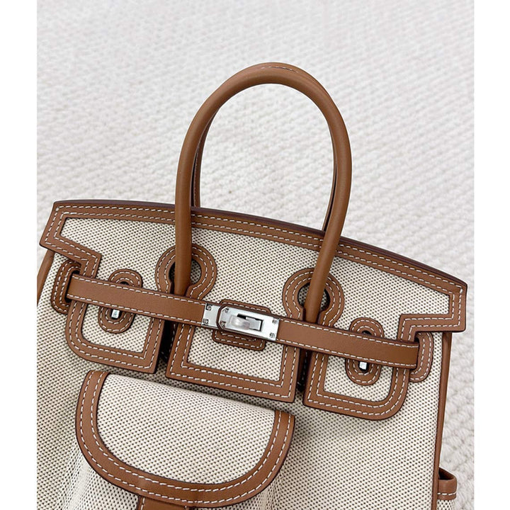 Canvas Leather Inspired Pocket Birk Handbag