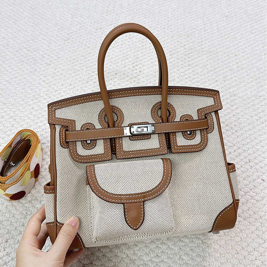 Canvas Leather Inspired Pocket Birk Handbag
