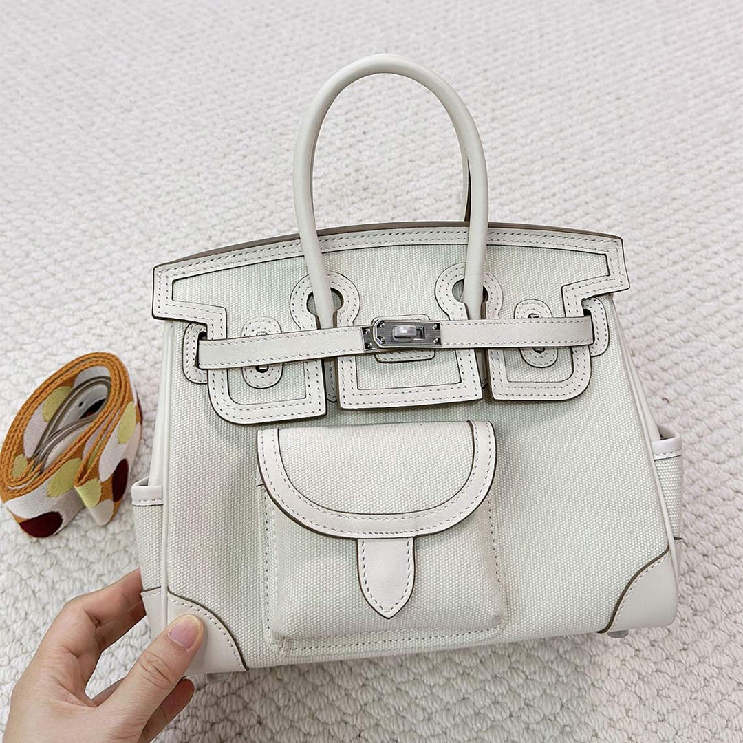 Canvas Leather Inspired Pocket Birk Handbag