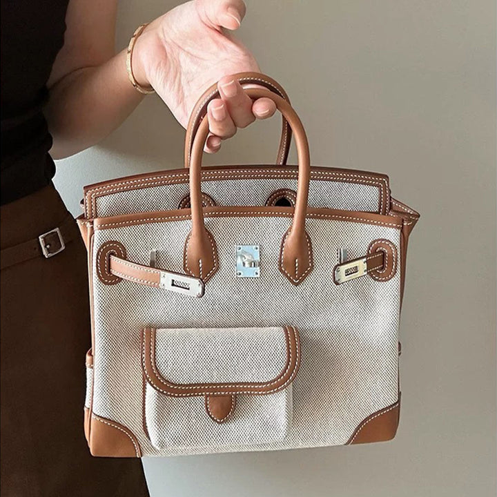 Canvas Leather Inspired Pocket Birk Handbag