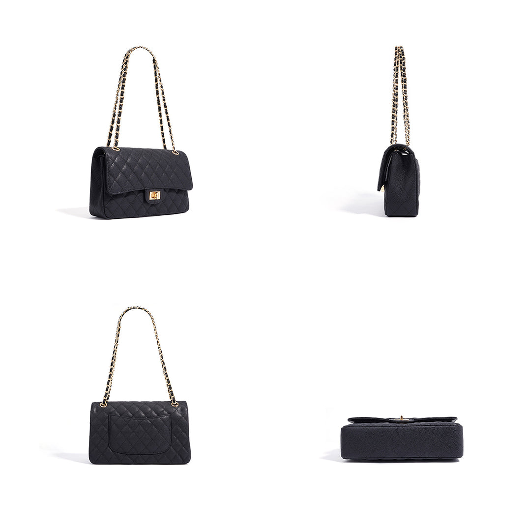 Classic Quilted Leather Bag with Gold Leather Woven Chain
