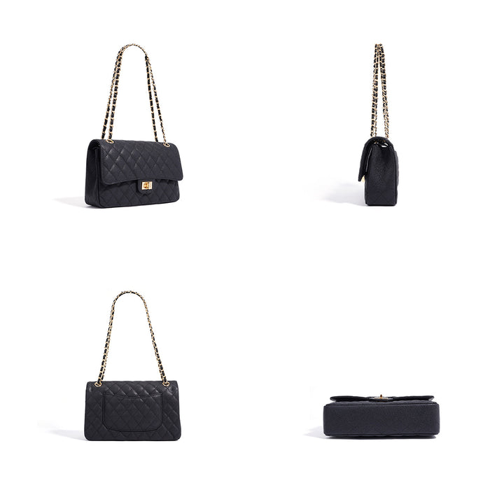 Classic Quilted Leather Bag with Gold Leather Woven Chain