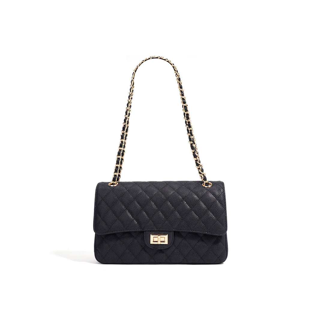 Caviar Leather Chain Flap Bag for Women
