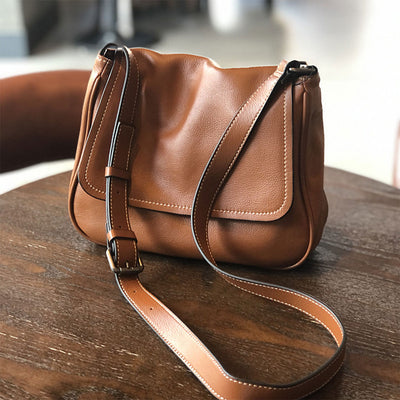 Top Grain Leather Simple Flap Bag