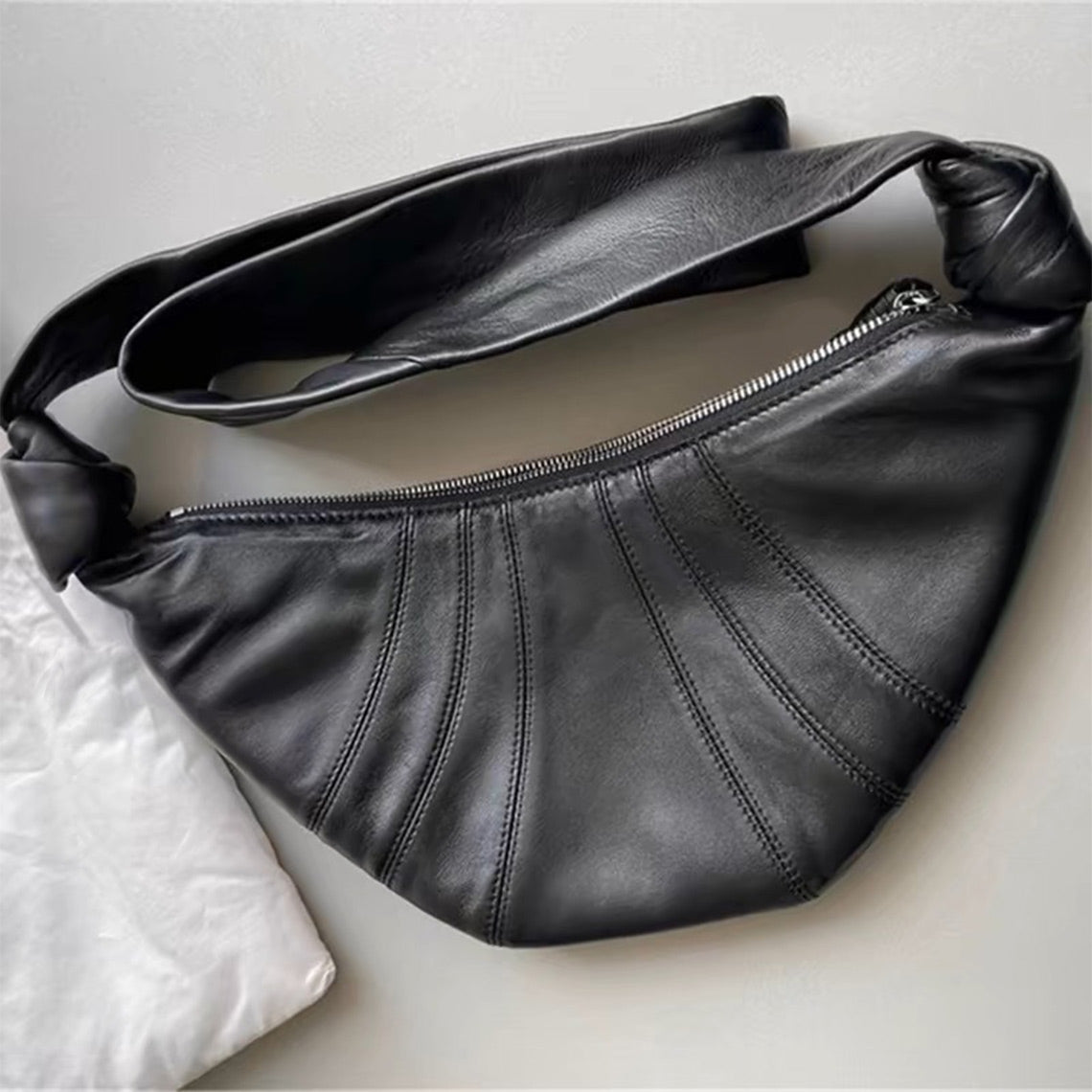 Minimalist Leather Croissant Crossbody Bag | Black Sheep