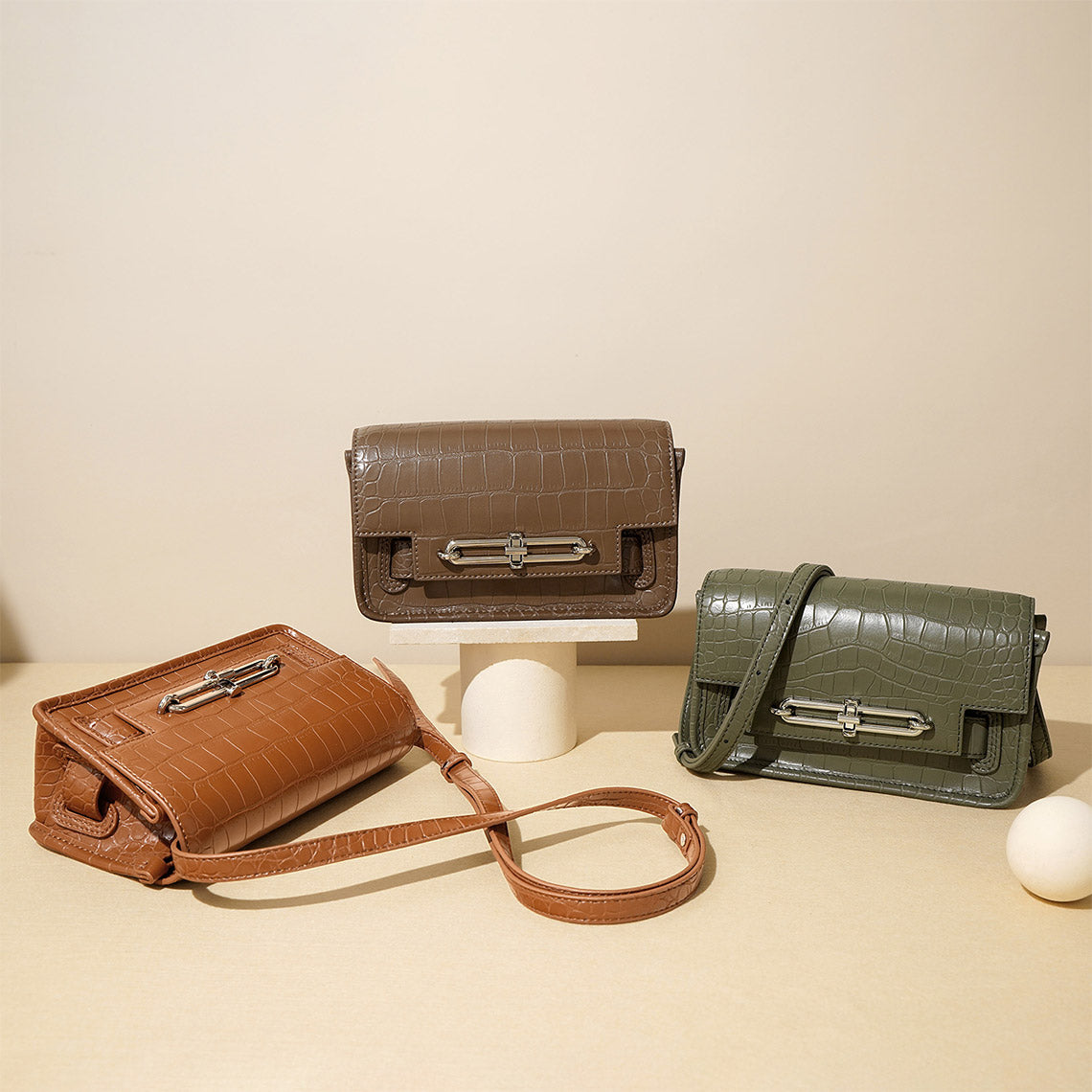 Crocodile Embossed Leather Small Crossbody Bag