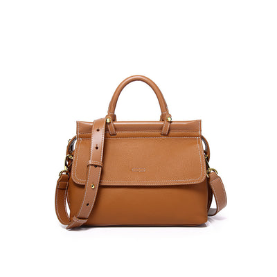Genuine Leather Top Handle Bag with Adjustable Shoulder Strap