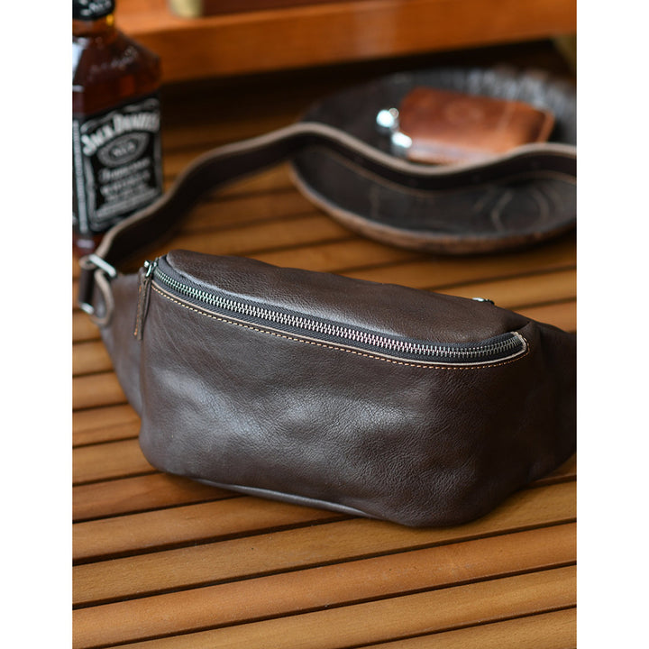 Vegetable Tanned Leather Men Fanny Pack Bag