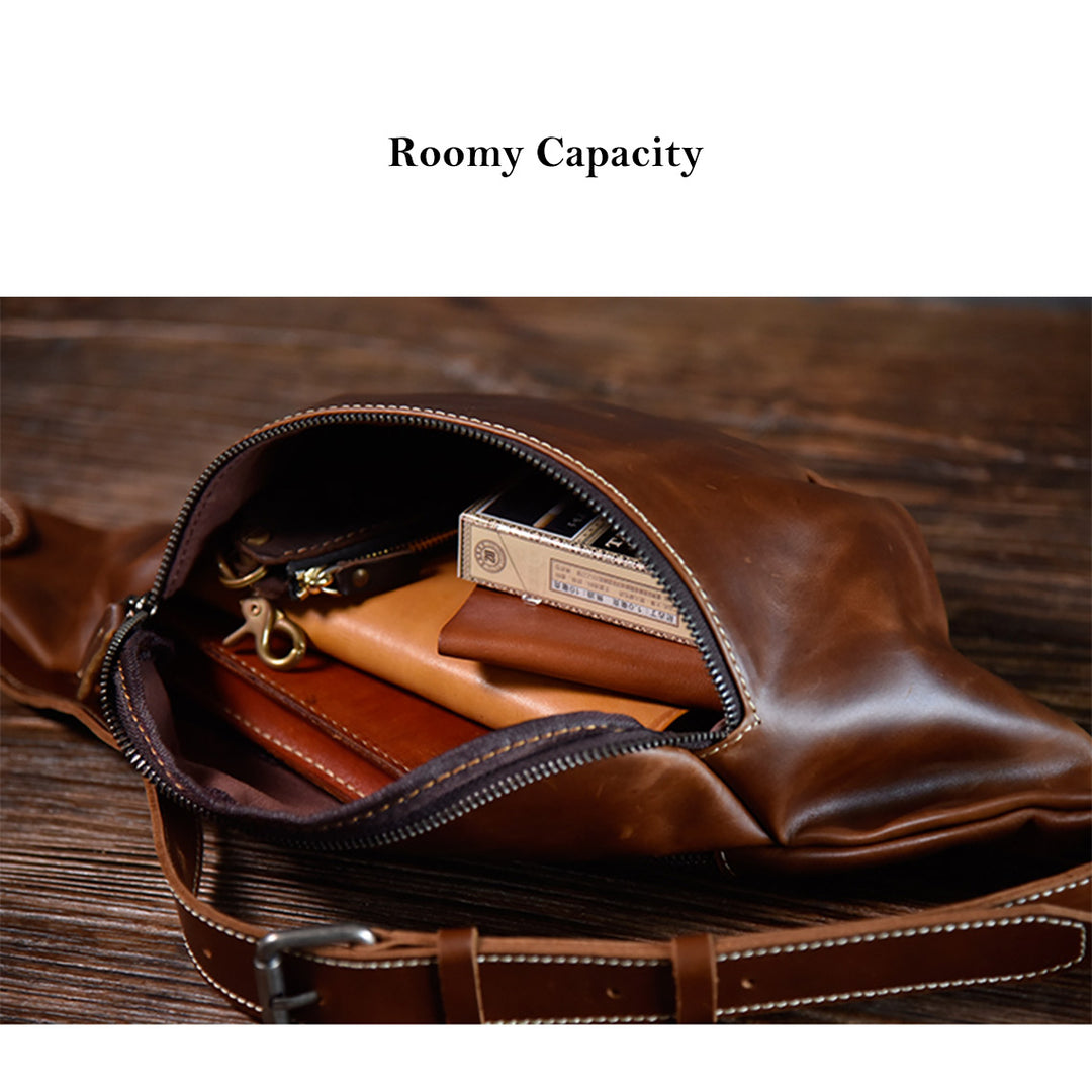 Vegetable Tanned Leather Men Fanny Pack Bag