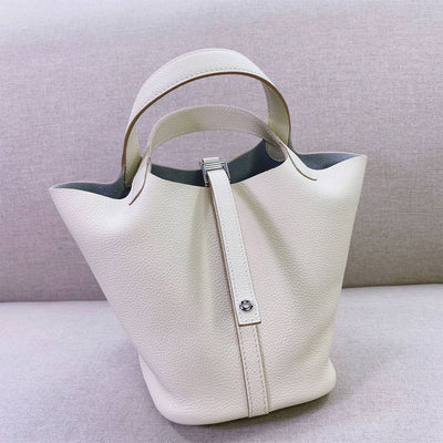 Top Grain Leather Inspired Picotin Lock Bag | Silver/Gold-tone Hardware