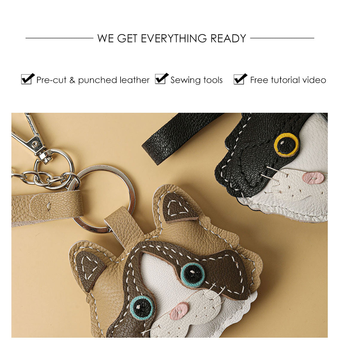 Leather Little Cat Keychain DIY Kit - POPSEWING®