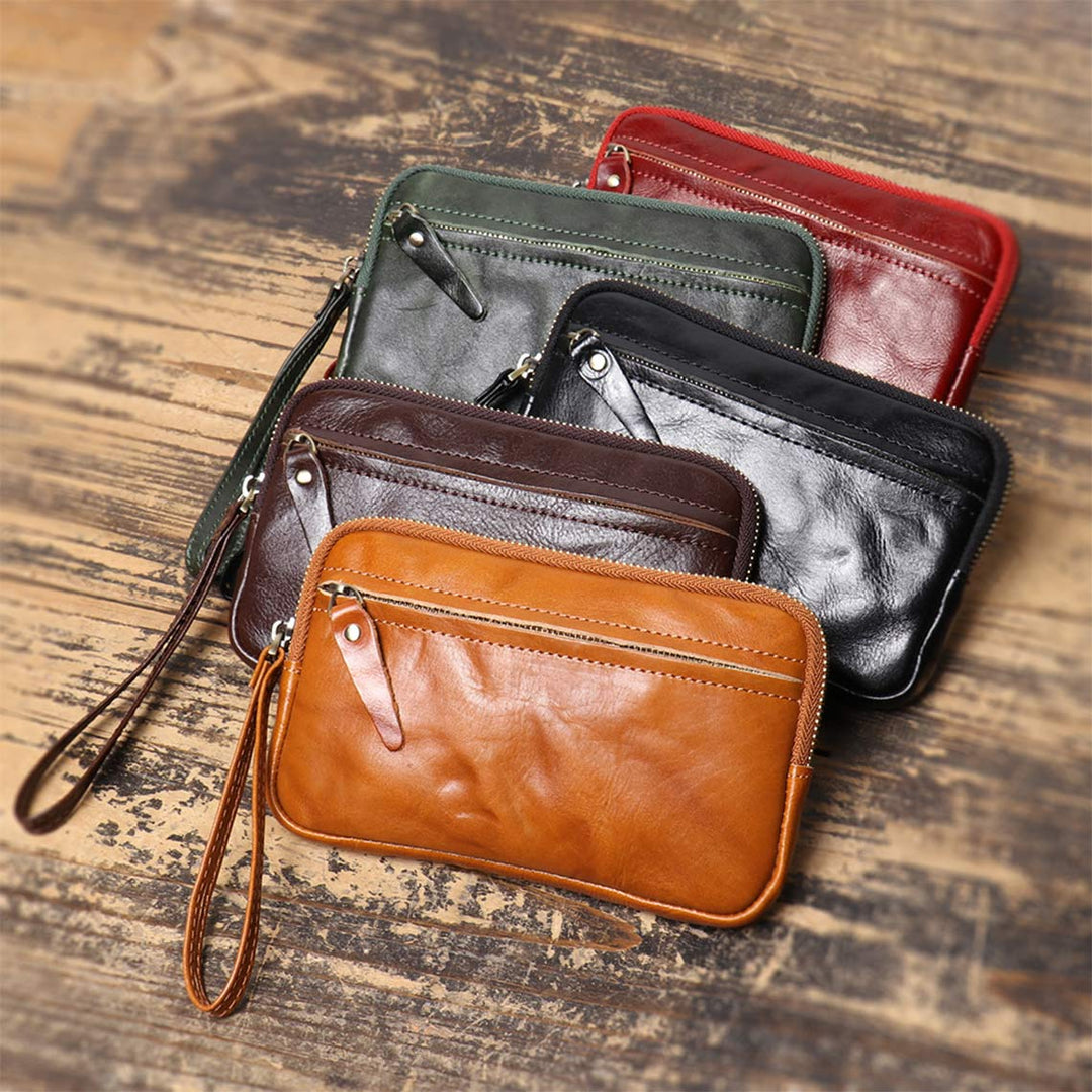 Vegetable Tanned Leather Simple Wrist Clutch