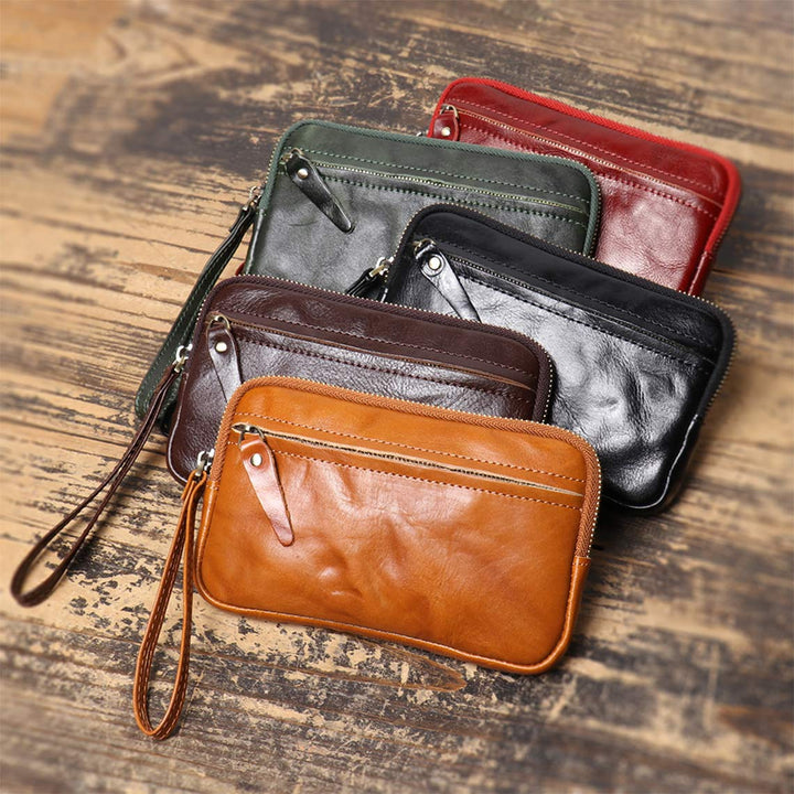 Vegetable Tanned Leather Simple Wrist Clutch