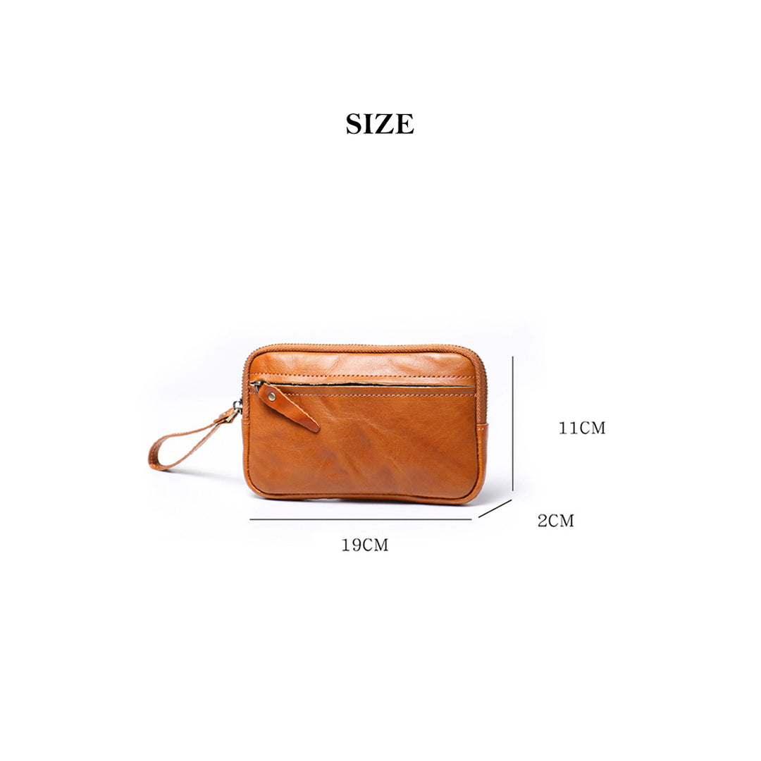 Vegetable Tanned Leather Simple Wrist Clutch