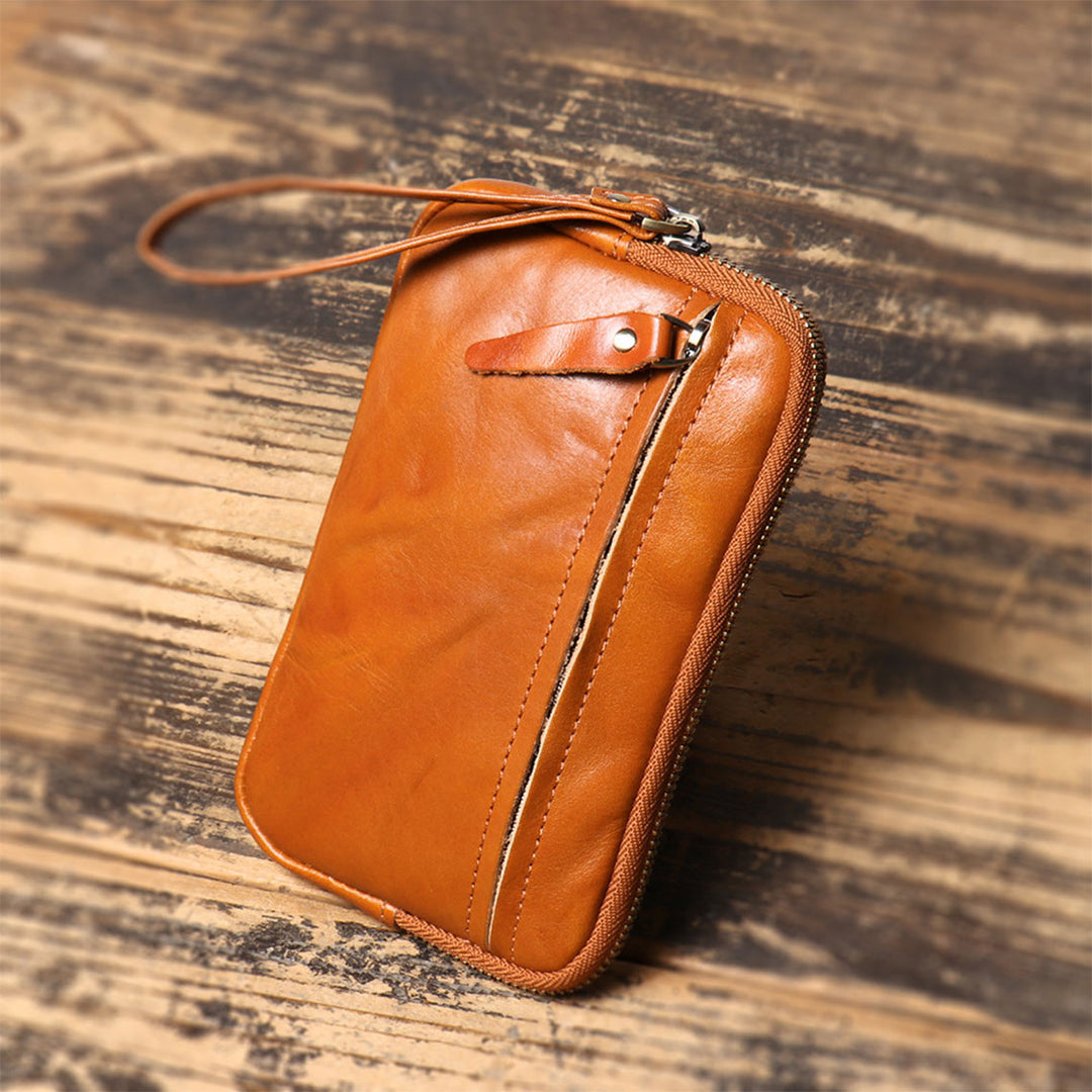 Vegetable Tanned Leather Simple Wrist Clutch